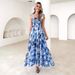 2025 Spring/Summer Women's Cross-Border Strap Dress With Elastic Waist, Shoulder Straps, And Long Flared Printed Skirt_ecoleips.com