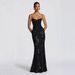 Women's Clothing Elegant Halter Long Dress Floral Embellished Backless Solid Color French Style Fitted Evening Gown For High End Banquets_ecoleips.com