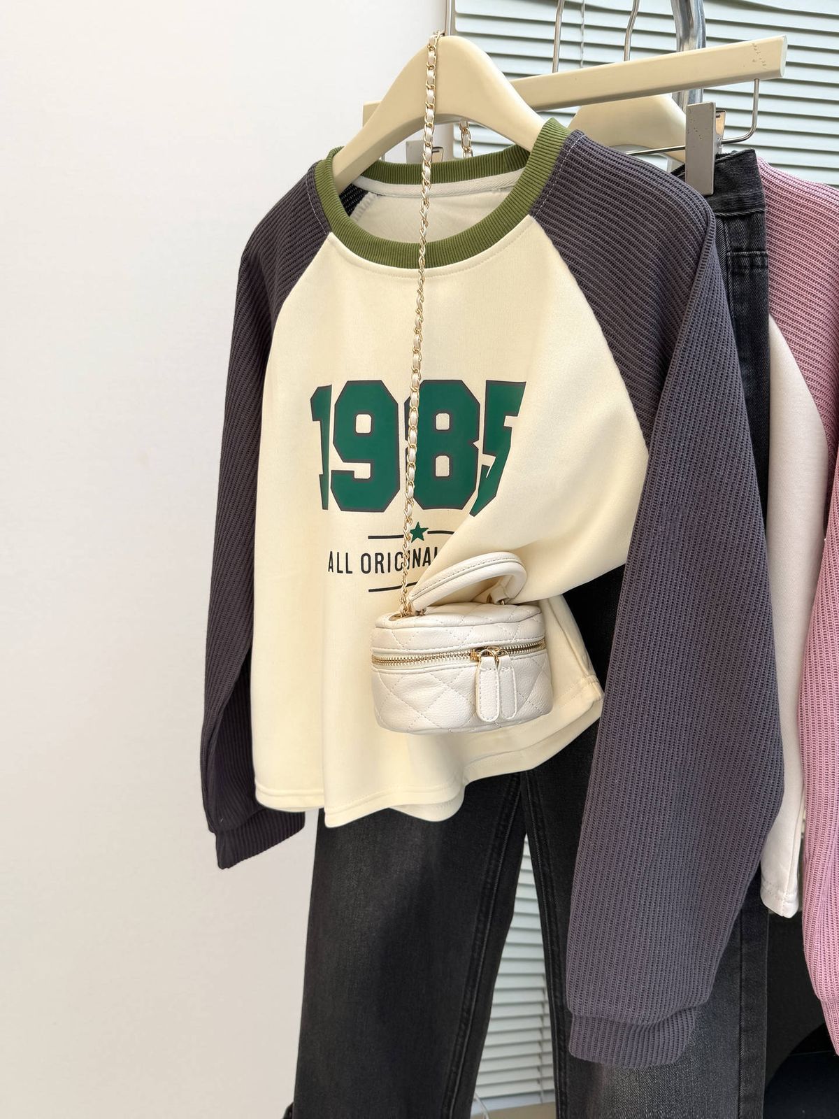 American-style Real-shot Color-blocking Knitted Long-sleeve Sweatshirt For Women, Early Autumn Thin Loose-fitting_ecoleips.com