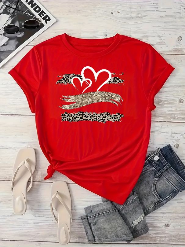 Casual White Round-neck T-shirt With Colorful Bear Desig Short Sleeves Women's Fashion_ecoleips.com