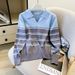 Korean Style Women's Striped Knit Sweater Autumn New Versatile Polo Collar Bulk Order Real Photos 2025_ecoleips.com