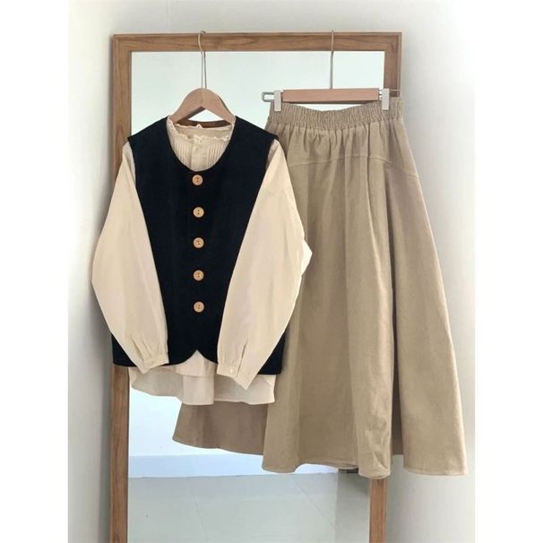 Women's Clothing Fashion Women's Autumn Suits For Women New Style Stylish Design Vest Shirt Covering Flesh Skirt Three Piece Suit_ecoleips.com