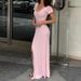 Cross Border Short Sleeved Knitted Dress, European And American Style, 2026 Spring/summer New V Neck Slit Long Dress, Slim Fit._ecoleips.com