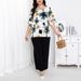 Plus Size Women’s 2-Piece Set – Floral Print Tops & Palazzo Pants, Elegant Office Wear For Mature Ladies (0XL-4XL, Polyester, Wrinkle-Free)_ecoleips.com