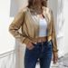 Women's Clothing Women's Gold Foil Zip-Up Casual Jacket Long Sleeve Spring Fall Outerwear Streetwear Fashion Polyester Stand Collar_ecoleips.com