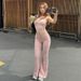 2026 Spring New Sexy Cropped Halter Neck Tank Top Slim High-Waisted Flared Pants Women's Set Wholesale_ecoleips.com