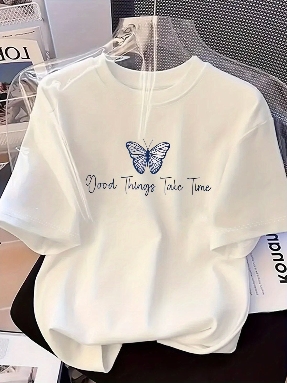 Butterfly Print Summer Women's Casual Crew Neck Short Sleeve T-Shirt Regular Fit Comfortable For Women Daily Wear Clothing_ecoleips.com