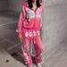 Fashion Casual Hip Hop Rock Hooded Sweatshirt Jacket European American Style Printed Men Women Same Suit Trousers_ecoleips.com