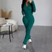 Women's Clothing Casual Simple Slim Fit Solid Color Zipper Jacket With Pants Two Piece Set_ecoleips.com