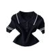 Women's Clothing Korean Style Slimming Collar T-Shirt Preppy Striped Knit Top Single Breasted Sweet Chic Versatile For Summer_ecoleips.com