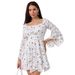 In-stock European And American Cross-border Autumn Women's Floral Print Off-shoulder Bell-sleeve Fairy-style French_ecoleips.com