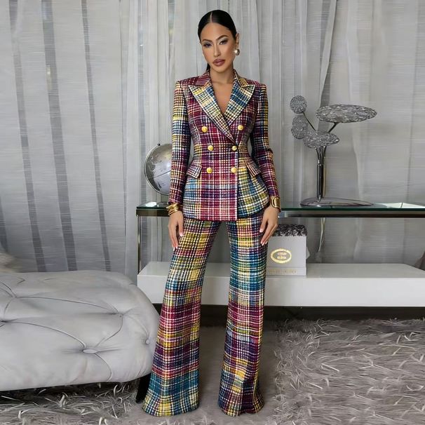 Women's Clothing European And American Fashion Plaid Blazer Jacket Women's Long Sleeve For Formal & Casual For Women_ecoleips.com