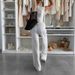 Women's Clothing New Textured Knitted Short Sleeved Tops Wide Leg Trousers Elastic Mid Waist Solid Color Casual Suit_ecoleips.com