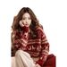 girl Red Sweater Women New Year, Thickened For Autumn And Winter, Christmas High-End Design, Lazy Style, Inner Layer Knitted_ecoleips.com