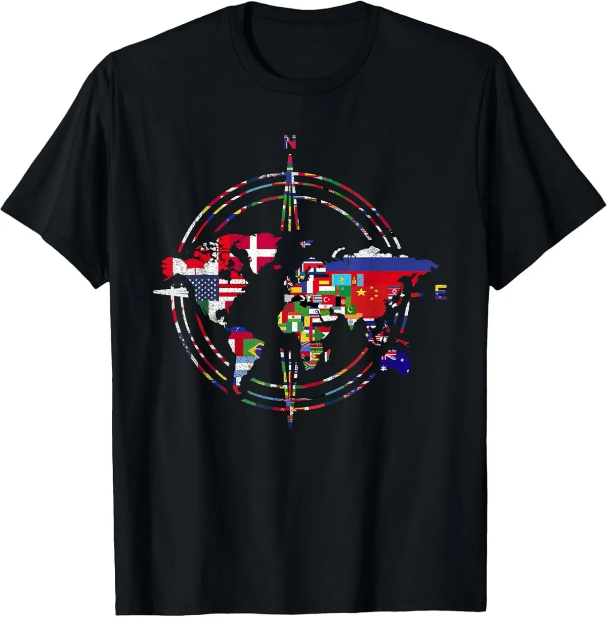 Women's T-Shirts NEW LIMITED International Flags Compass Travel World Map T-Shirt_ecoleips.com
