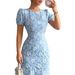 Summer Women's Clothing Round Neck Short Sleeve Dress Slim Waist Embroidered Ruffle Casual American Style Thin Dress_ecoleips.com