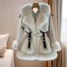 luxury fur coat for women, winter w longline open front jacket, soft fluffy cozy oversized cardigan, elegant streetwear style (white/coffe)_ecoleips.com