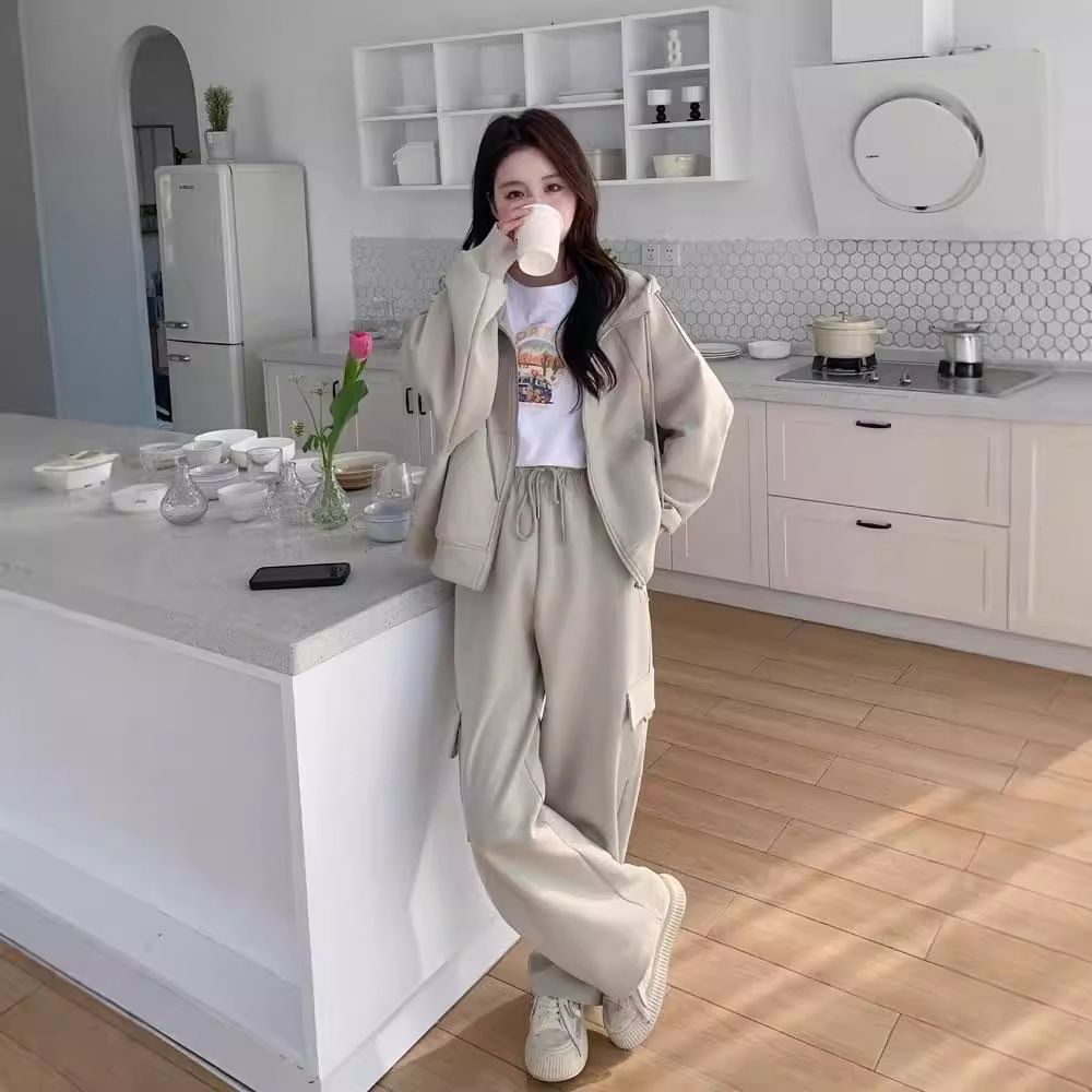 Women's Wide Leg Cargo Pants Two Piece Set Hooded Sweatshirt Casual Stylish Design Spring Autumn New Fashion_ecoleips.com
