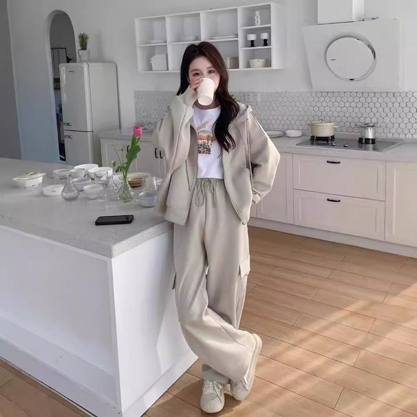 Women's Wide Leg Cargo Pants Two Piece Set Hooded Sweatshirt Casual Stylish Design Spring Autumn New Fashion_ecoleips.com