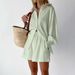 Autumn Women's Style Jacquard Shirt With Puff Sleeves Elegant Top And Shorts Set Casual Commuting Outfit_ecoleips.com