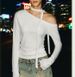 Women's Slimming Off-Shoulder Long Sleeve T-Shirt Trendy Retro Design Base Layer Top For Hot Girls Sexy Trendy Top_ecoleips.com