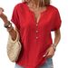 2026 Summer New European American Style Women's Button V-Neck Short Sleeve T-Shirt Top For And_ecoleips.com