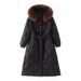 Women's Long Hooded Down Jacket With Fox Fur Trim, Thickened Warm Winter Coat, Windproof Slim Fit Parka, 90% White Duck Down Filling_ecoleips.com