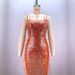 Women's Clothing Orange Feathers On Both Sides Of The Pearl Long Dress Evening Dress Temperament Name Slow Party Toast Dress_ecoleips.com