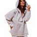 Autumn/Winter Gray Elegant Hooded V-Neck Women's Sweatshirt_ecoleips.com