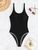 Ribbed Textured Contrast Trim Wide Strap U Neck High Cut One-Piece Swimsuit Women Summer Beach Bathing Suit_ecoleips.com