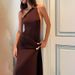 Fashion Draped Backless Slim Party Dress Sexy Diagonal Collar Metal Button Gown Elegant Sleeveless Hight Waist Solid Long Dress_ecoleips.com