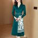 Miyake Pleated Autumn Fashion Blazer Collar Printed Pleated Skirt Waist-Slimming Plus Size Dress For Women_ecoleips.com
