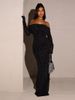 Women's Clothing"Elegant Off-Shoulder Mesh Dress – Silver Trim & Bodycon Fit For Women"_ecoleips.com