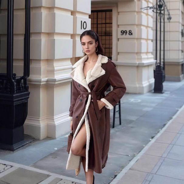 Women's Clothing women's new autumn and winter lapel Maillard style coat composite fur plush women's leather jacket_ecoleips.com