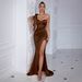 Women's Off-Shoulder Long Dress Sexy Evening Gown Solid Color Slit Design Fashionable Dress For All Seasons Regular Fit_ecoleips.com