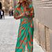 Women's Clothing Women's Printed Dress With Tie Waist And Three Quarter Sleeves Style Summer For Formal & Casual_ecoleips.com