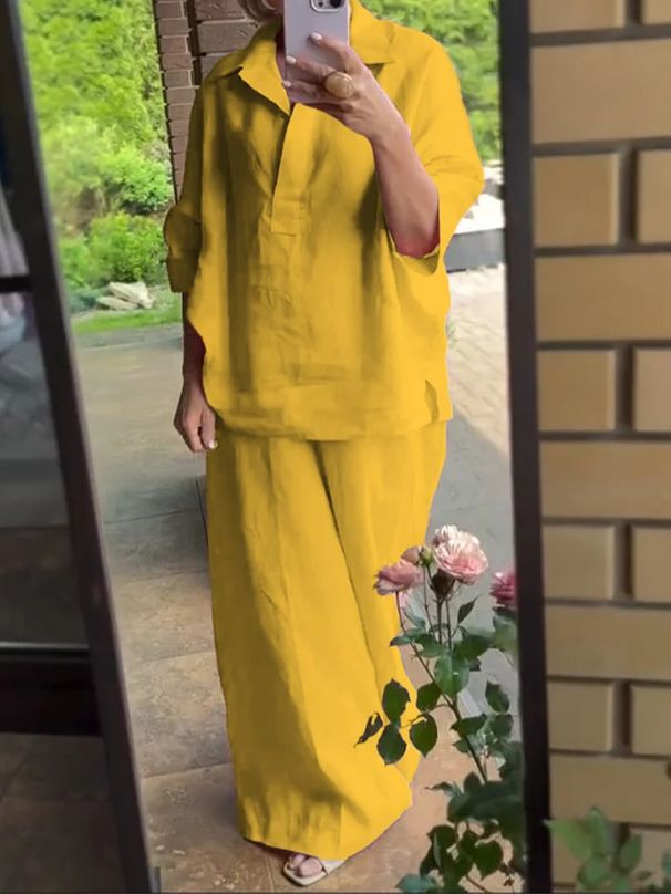 Women's Clothing Autumn 2 Piece Set Large Size Cotton And Linen Shirt Set High Waist Loose Pants_ecoleips.com