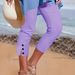 Women's Button-Down Cropped Pants Solid Color Casual Fashion High Waist Slim Fit Summer Bottoms European American Style_ecoleips.com