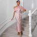 European And American New Women's Dress One Shoulder Chiffon Splicing Sequin Long Dress Party Dress_ecoleips.com