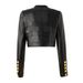 Aria Basics 2023 European And American Cross-border PU Leather Patchwork Round-neck Padded Shoulder Cardigan High Street Style_ecoleips.com