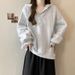 European American Style Real-shot Hooded V-neck Sweatshirt For Women, Spring And Autumn, Korean Version, Thin, Loose,_ecoleips.com