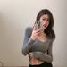 Bottom Shirt Women's Autumn And Winter New Thin Inner Casual Crew Neck Top Slim-fit Spice Girl Long-sleeved T-shirt_ecoleips.com