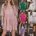 New Fashion Crew Neck Loose Waist Short Sleeve Short Dress Sequin Dress_ecoleips.com