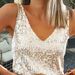 Sexy V-Neck Sequin Vest for Women Summer European American Style Mature Ladies Fashion Top_ecoleips.com