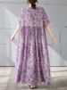 Cotton Vintage Short Sleeve Dresses For Women Casual Loose Long Light Purple Dress Femme Robe Vestidos Elegant Summer Clothing_ecoleips.com