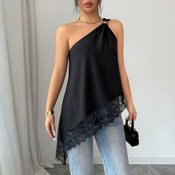 Summer New Style Asymmetrical Loose Vest for Women with Metal Buckle And Lace Trim European American Cross Border Top_ecoleips.com