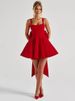Mozision Backless Bow Sexy Mini Dress Women Fashion Elegant Spaghetti Strap Sleeveless High Waist A-line Club Party Dress New_ecoleips.com
