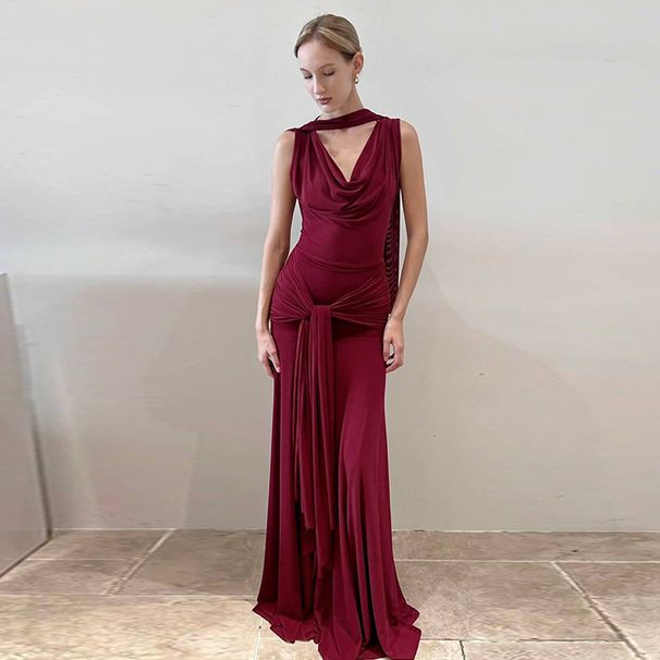 European And American Best-Selling Women's Clothing 2025 Winter New Sexy Backless Mesh Patchwork Slim-Fit Strap Dress_ecoleips.com