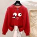 Korean Style Women's round Neck Sweatshirt 2023 New Loose Fit Fleece Lined Thickened Lazy Style Top for Ladies_ecoleips.com
