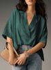 Women's Summer Short-Sleeved Collared Casual Loose Top Solid Color Shirt_ecoleips.com
